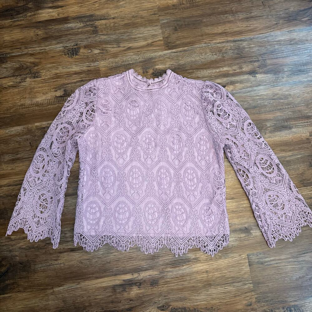 Ultra Pink Size LARGE long sleeve floral geometric lace overlay - Picture 13 of 13